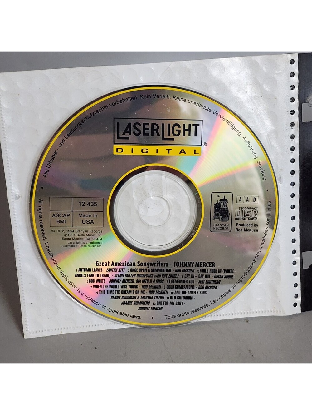 Great American Songwriters Johnny Mercer CD LaserLight Digital -Disc Only-